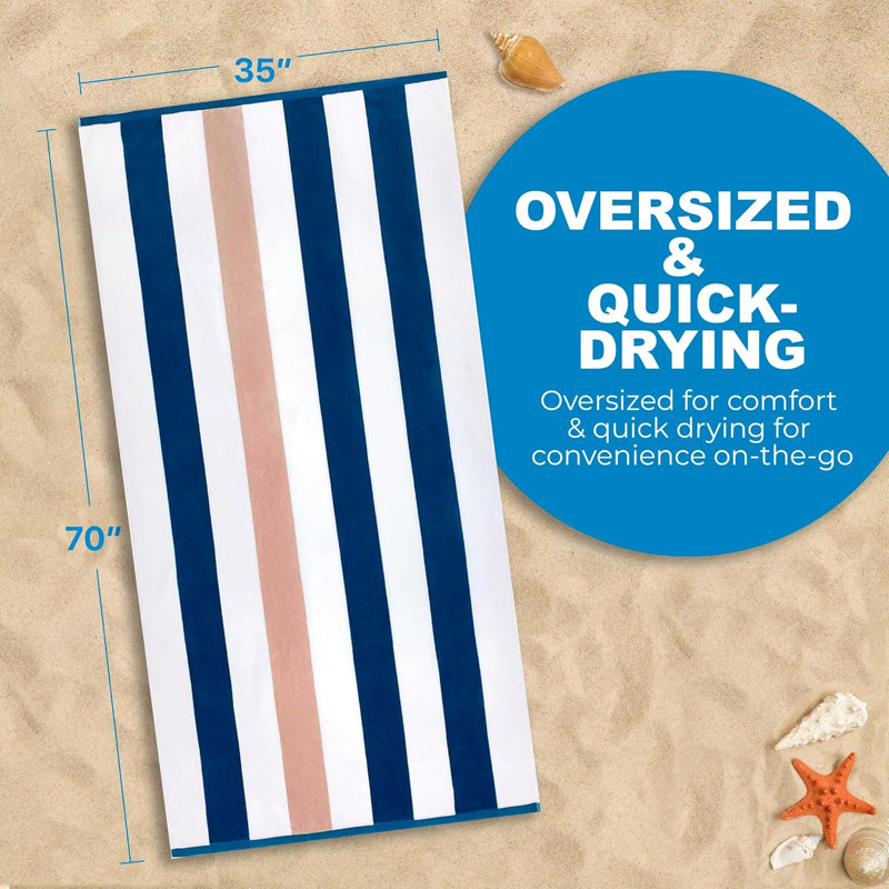 Broderie personnalisée de serviettes de plage, 100% coton, velours, rayé et surdimensionné 35 po x 70 po, Marine, Oui