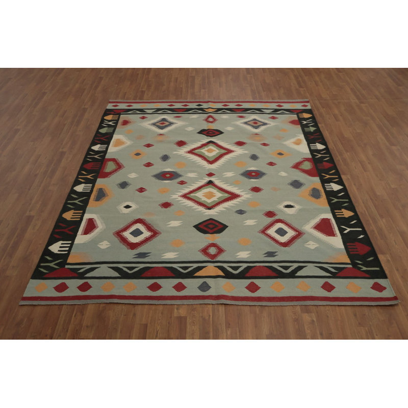 Tapis kilim neutre style sud-ouest 8 x 10 avec motifs audacieux