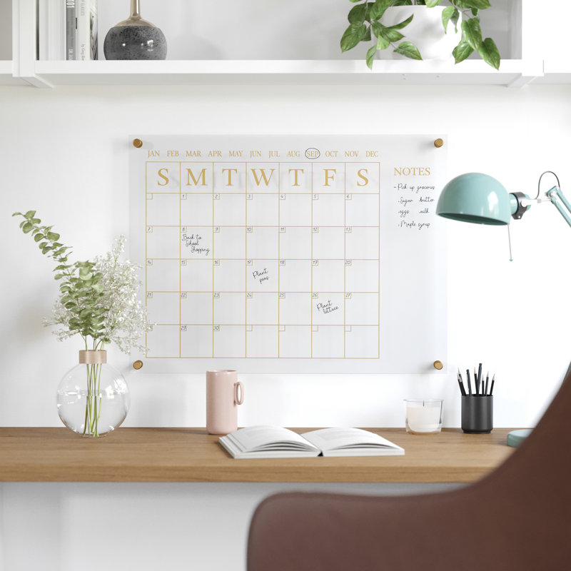 Calendrier mural mensuel en acrylique avec section de notes Martha Stewart Grayson, Jaune