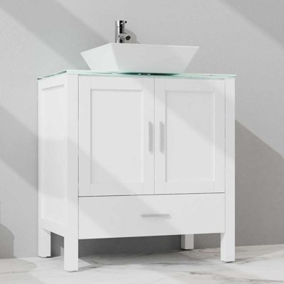 Adiy 30'' Single Bathroom Vanity with Glass Top
