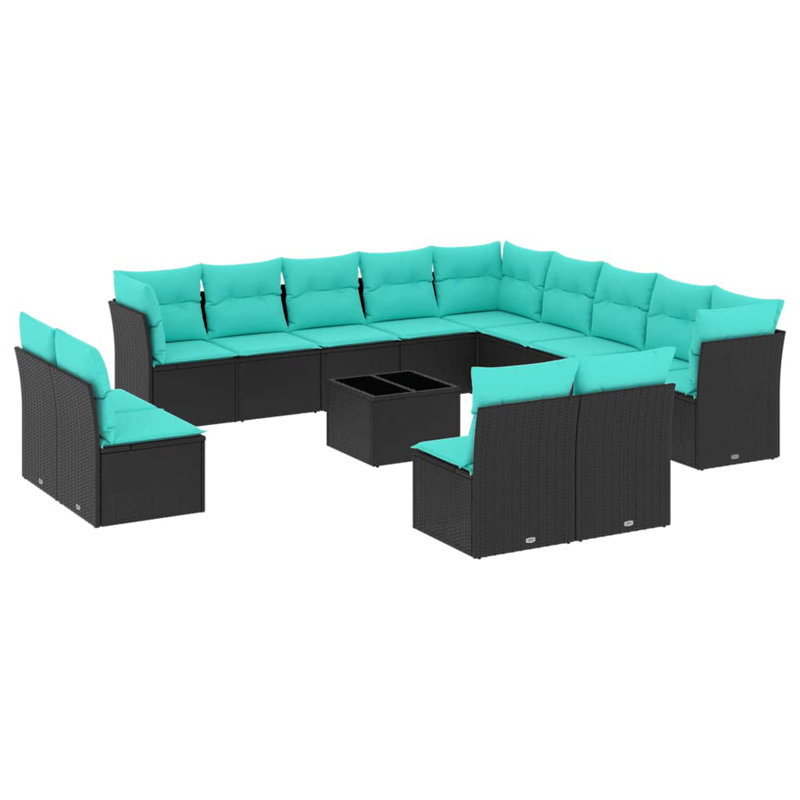  Ensemble de canapé de patio 14 pièces avec coussins en rotin de polyester noir
