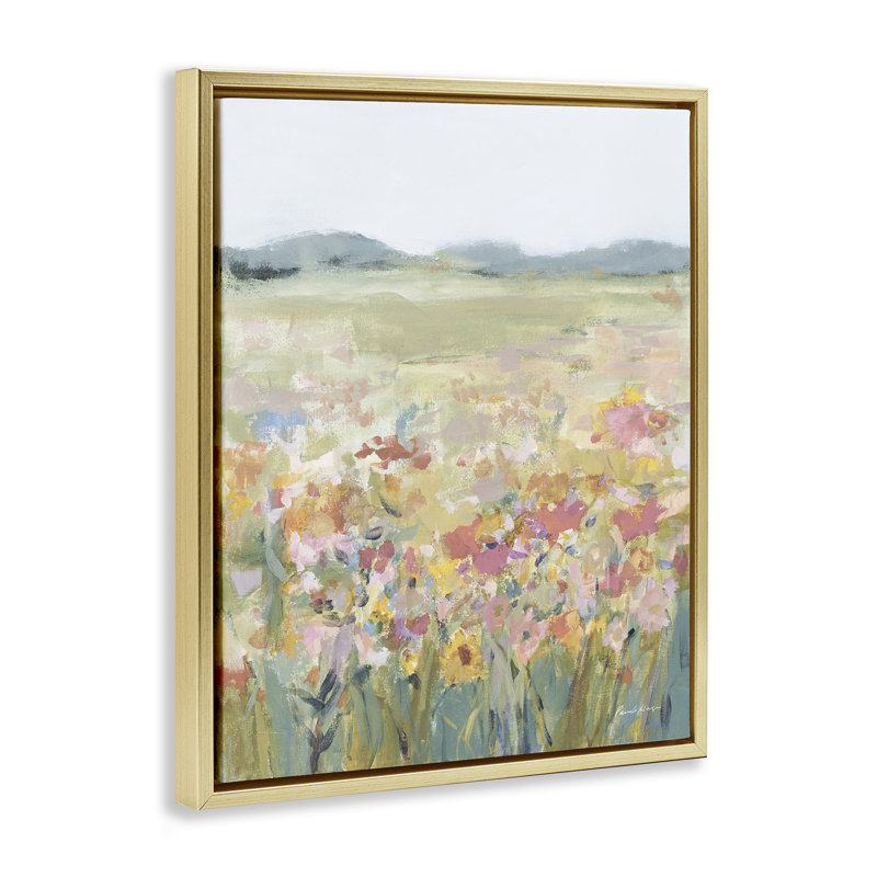 «Soft Wildflower Meadow» par Pamela Munger, H 31 po x l 25 po, Cadre flottant métallique doré