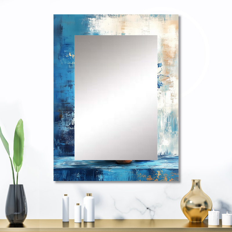 Bleu et blanc contemporain Boho Pottery II - miroir mural Boho Pottery, miroir décoratif traditionnel, impression d'art en métal
