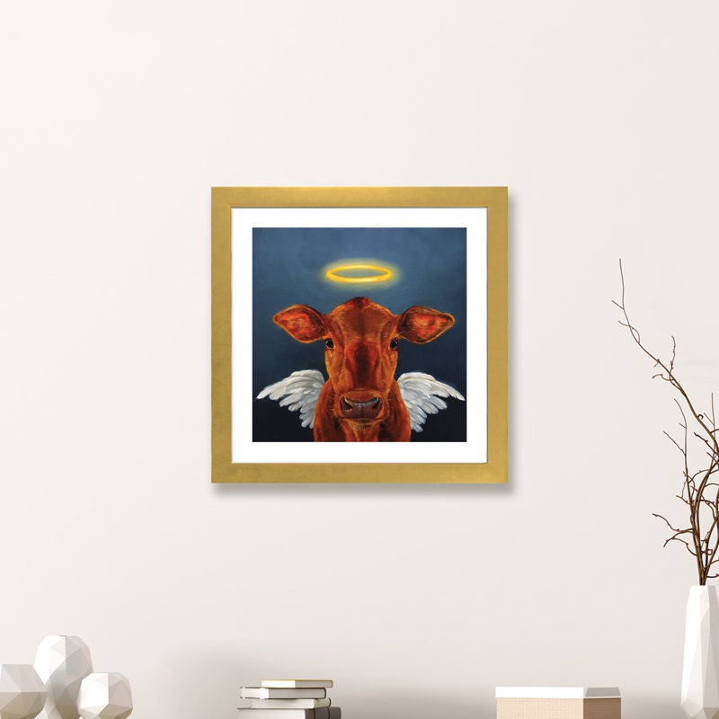 Sainte vache, art encadré, H 16 po x l 16 po x p 1 po, Papier encadré doré