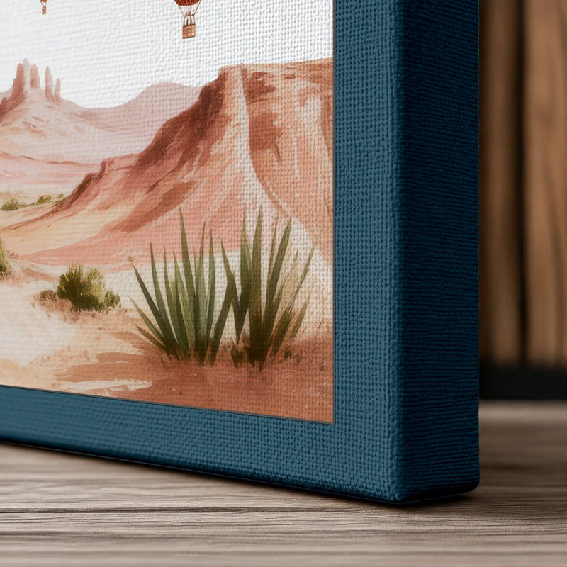 Balloons Above Desert Boho 1 Piece Wrapped Canvas Wall Art, 18x12 - 45.7 x 30.5 cm, Teal Border
