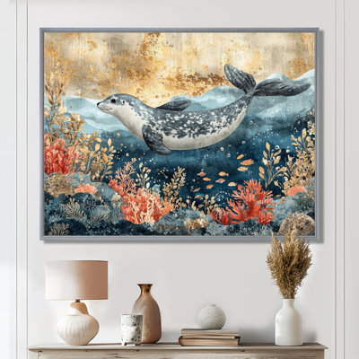 Aquarium avec sceaux au-dessus du corail I - art mural grand phoque