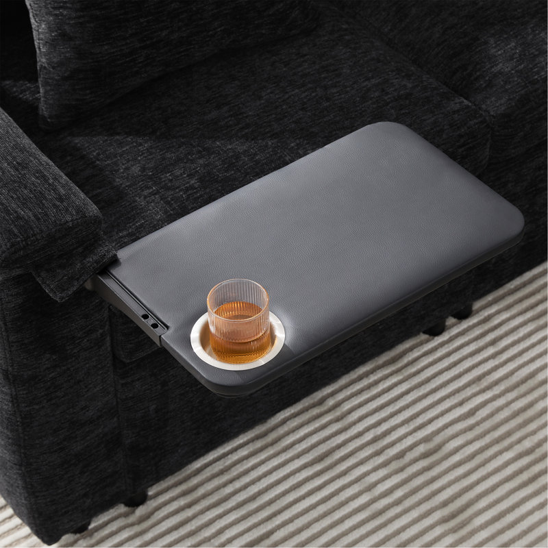 Canapé-lit modulaire à panneau escamotable de 117 po x 90 po avec table rabattable, Noir