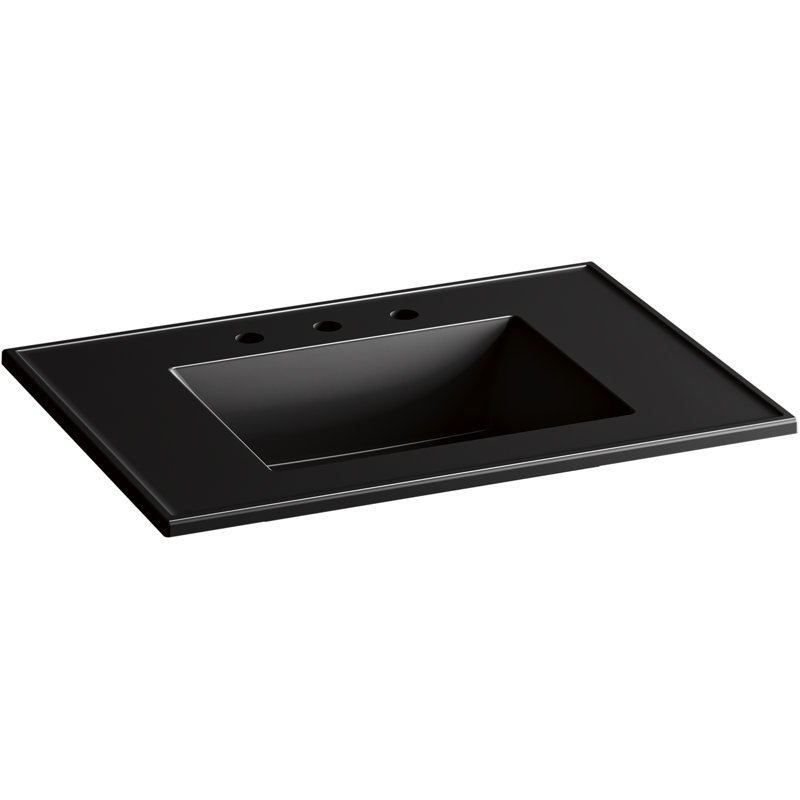 Meuble-lavabo rectangulaire 31" en céramique/à impressions-haut, Noir