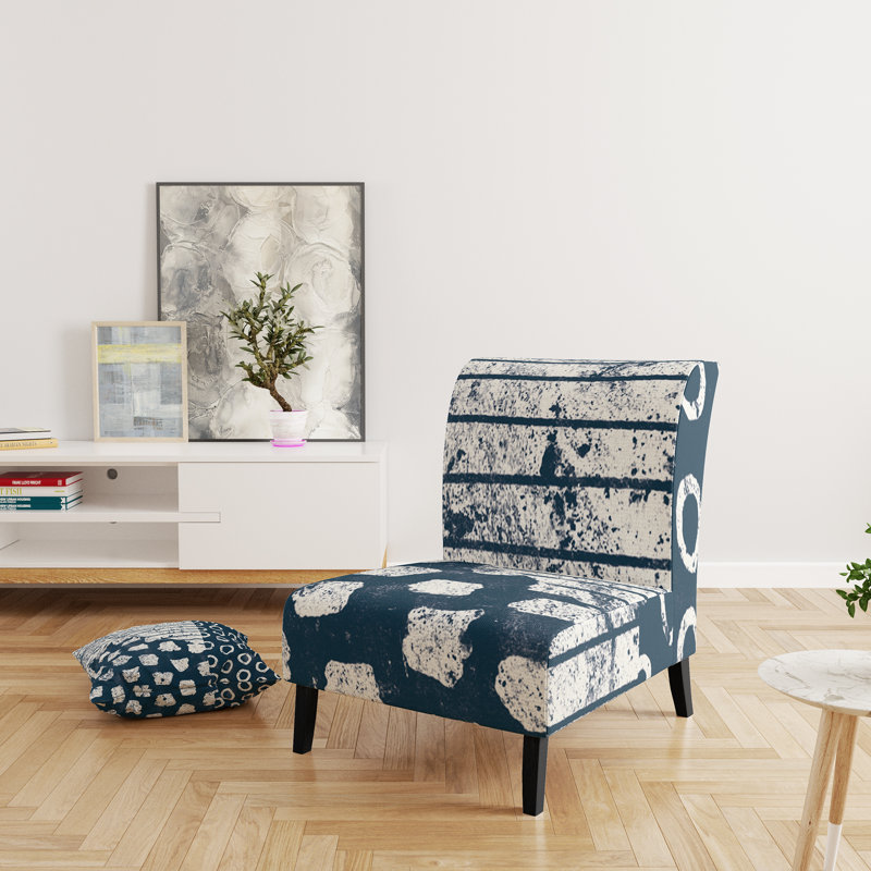 Fauteuil de chambre rembourré en velours Indigo Striples and Tile