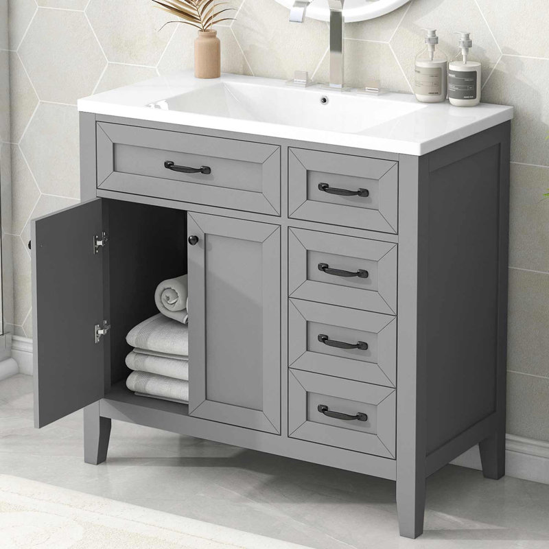 Joannes 35.98'' Single Bathroom Vanity with Top, Gray