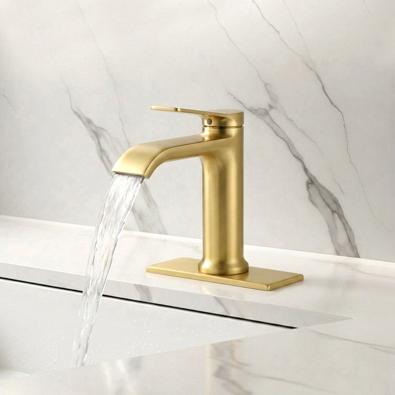 Single-Hole Single-Handle Bathroom Faucet With Drain Assembly, Brushed Gold