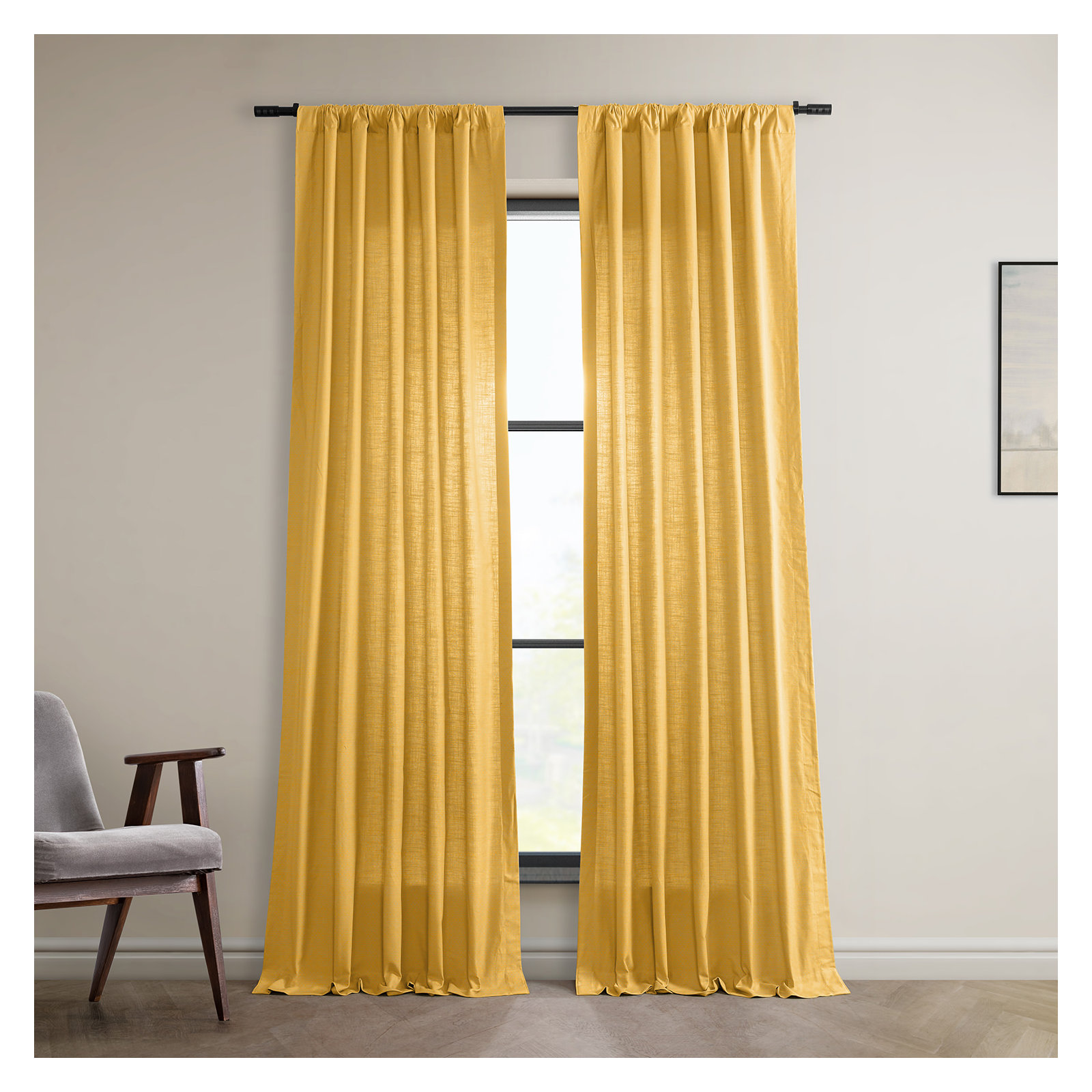 Richardson Semi Sheer 100% Cotton Curtain, 50" W x 108" L, Ochre