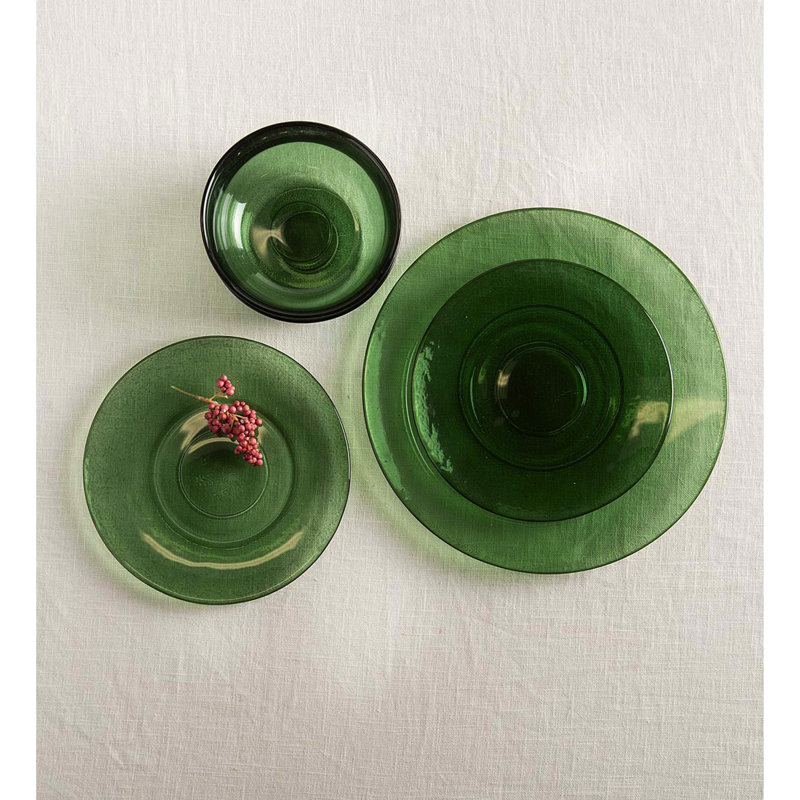 Recycled Glass Dinner Plates, Set Of 6, Green
