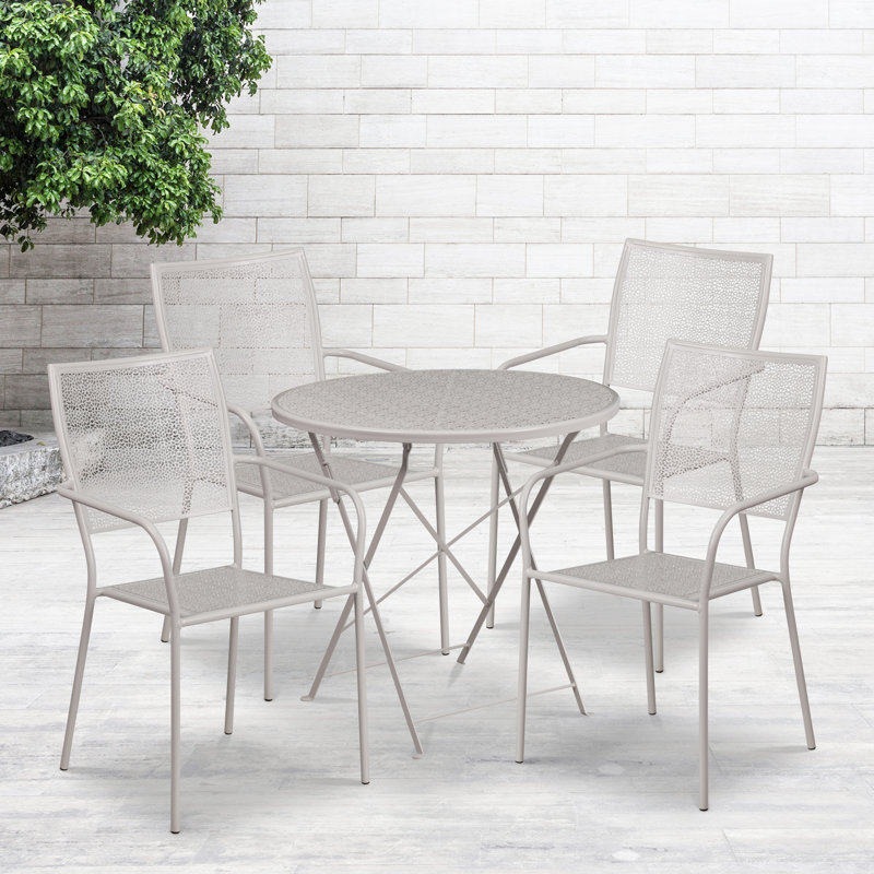 Speegle Outdoor Steel 5 Piece Dining Set, Light Gray