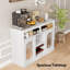 Modern Buffet Cabinet with LED Lights, White Sideboard Cabinet with 2 Glass Doors, Coffee Bar Cabinet with Adjustable Shelves and Wine Racks for Kitchen Room, Dining Room, Living Room