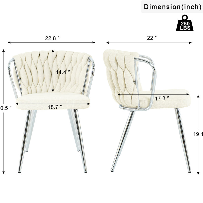 2 chaises de salle à manger modernes en lin blanc - Pieds en métal électroplaqués, ergonomiques et élégants pour la chambre à coucher, assise éponge épaisse, base, réglable, antidérapante, silencieuse, hauteur réglable, silencieuse, silencieuse