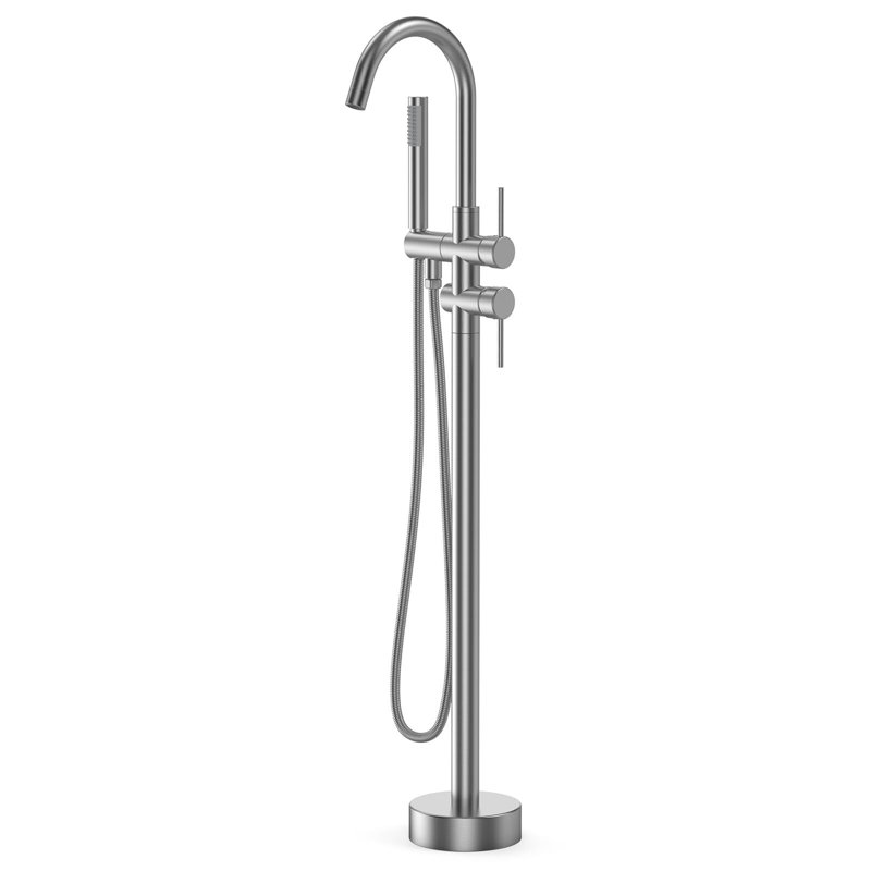 Robinet de baignoire autoportant à fixation au sol, Nickel brossé