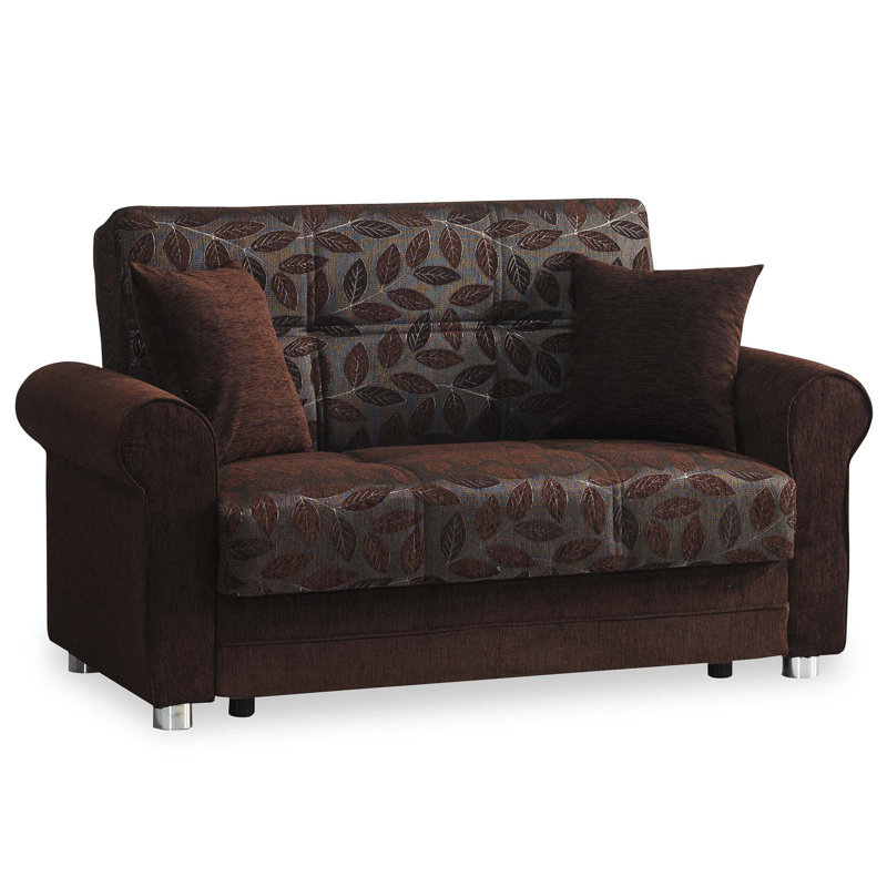 Rio 63 in. Fabric Upholstered 2-Seater 3-in-1 Sleeper Loveseat with Storage, Dark Brown