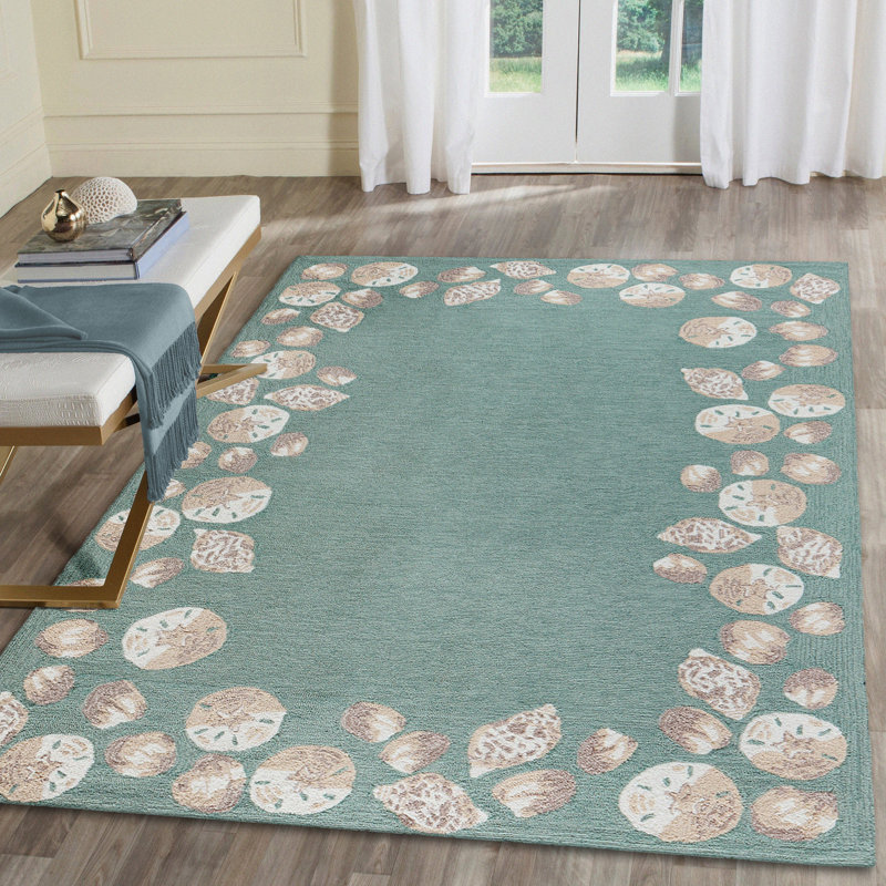 Tapis intérieur / extérieur Glidden touffeté à la main turquoise, Rectangle 5 pi x 7 pi 6 po