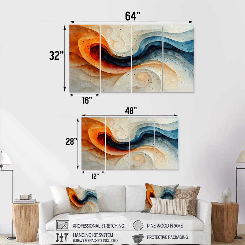 Tiffin - spirales abstraites - art mural moderne, H 28 po x l 48 po, 4