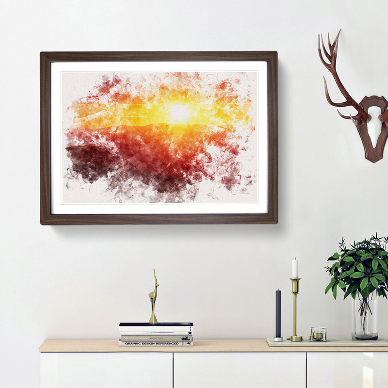 Sunset over the Hills - Picture Frame Graphic Art Print, Walnut Framed, 24cm H x 33cm W x 2cm D