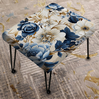 Blue And White Exotic Floral Canvas - Floral Rectangle Ottoman