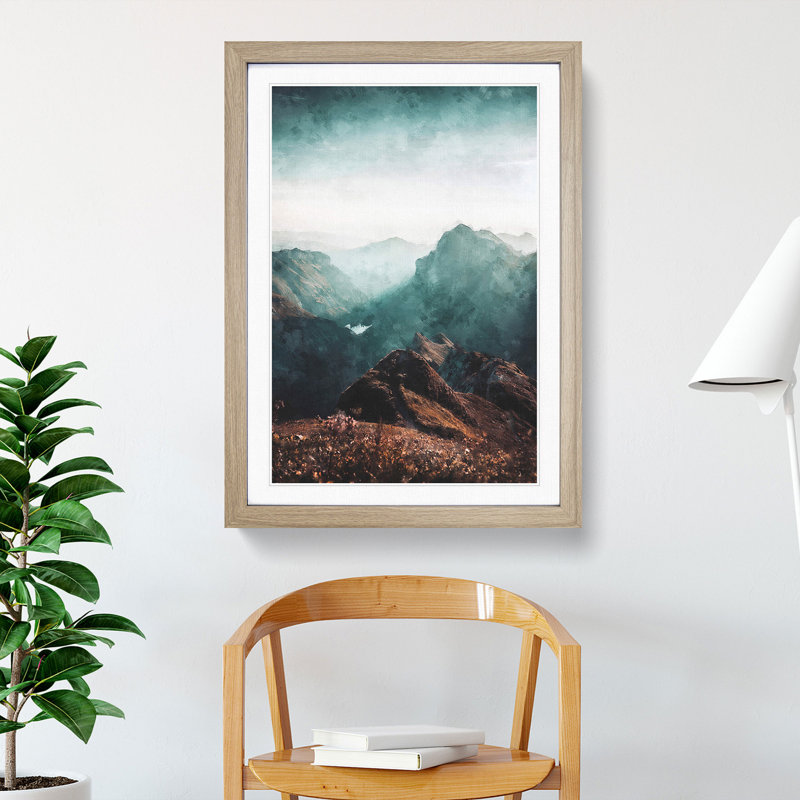 Mountains in Weissbad Switzerland - Picture Frame Painting Print, 33cm H x 24cm W x 2cm D, Oak Framed