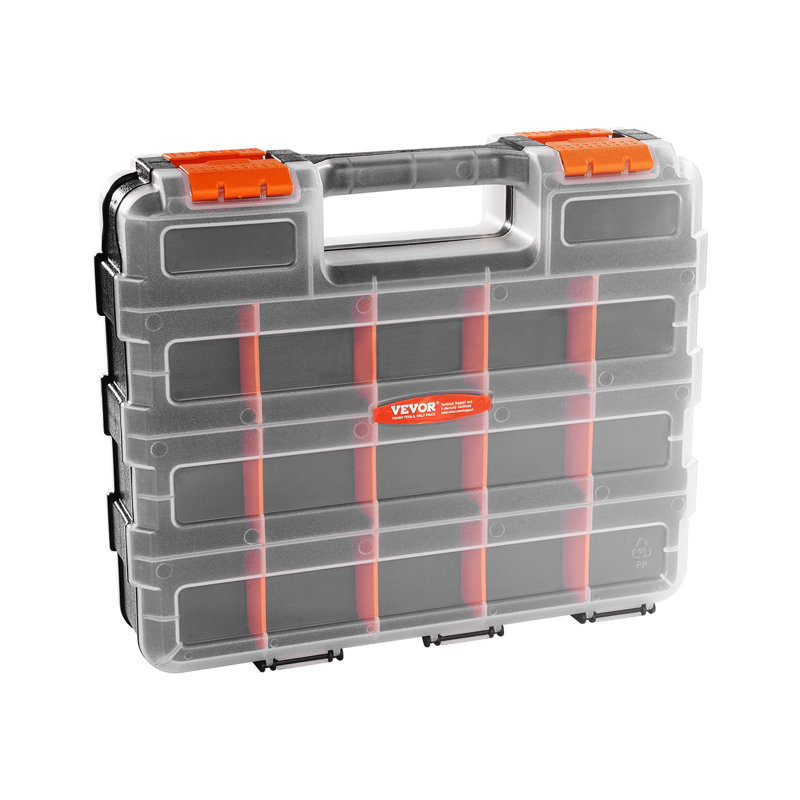 Organisateur de petites pièces, boîte à outils à double compartiment à 34 compartiments avec 24 séparateurs amovibles, boîte de rangement en PP avec loquet de sécurité et poignée portable pour écrous, boulons, vis, clous