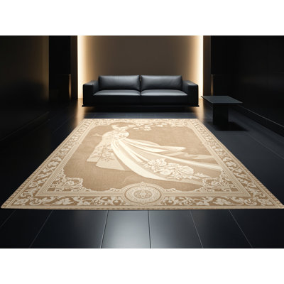 Tapis traditionnel moelleux doux en damas beige