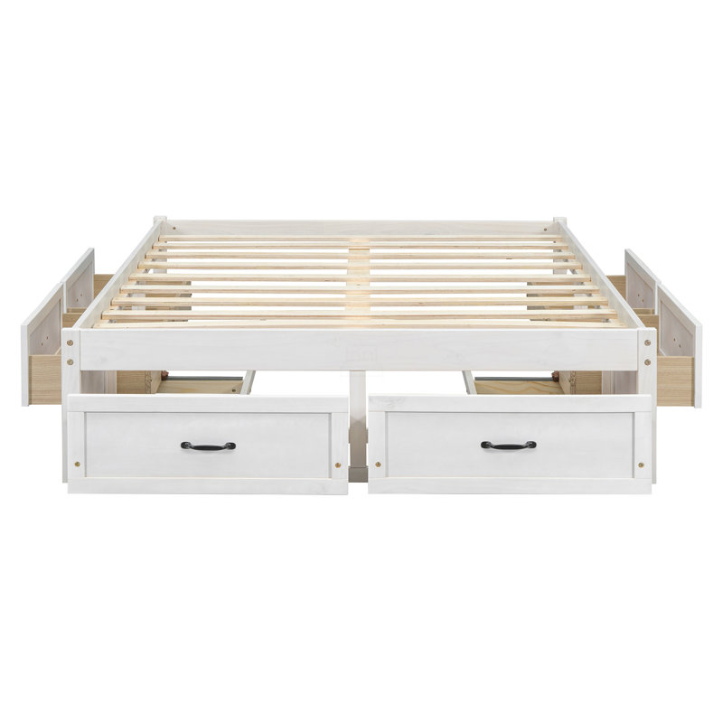 Lit plateforme double avec 6 tiroirs de rangement, Gris, Double