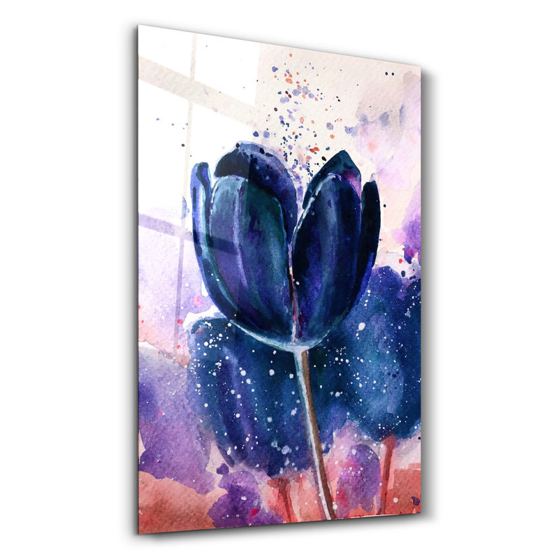 Decorative Tempered Glass Painting, Blanc / Bleu marine