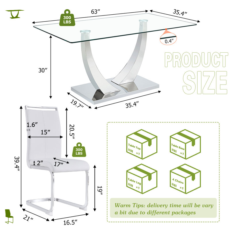 Nhieu 4 - Person Pedestal Dining Set, White, Silver