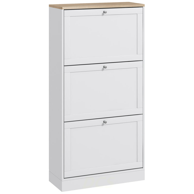 Narrow Shoe Storage Cabinet For Entryway With 3 Flip Drawers And Adjustable Shelves, Shoe Rack Organizer For 18 Pairs Of Shoes, White, Shoe Storage