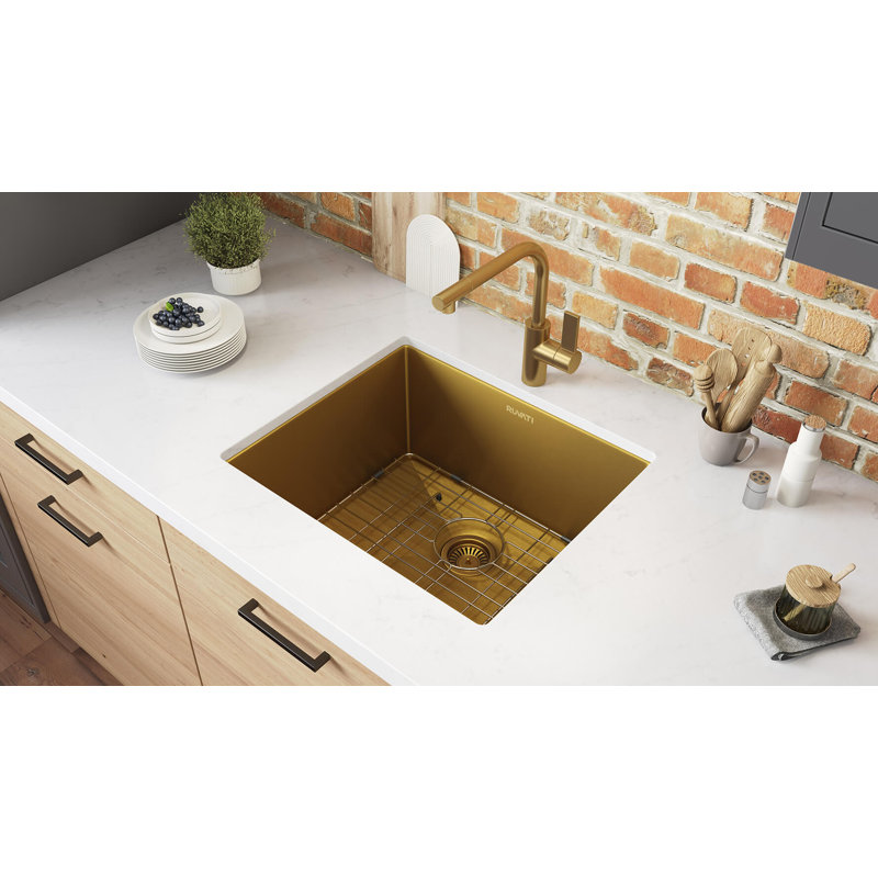 Ruvati 21-inch Stainless Steel Undermount Bar Prep Kitchen Sink, Matte Gold Satin Brass