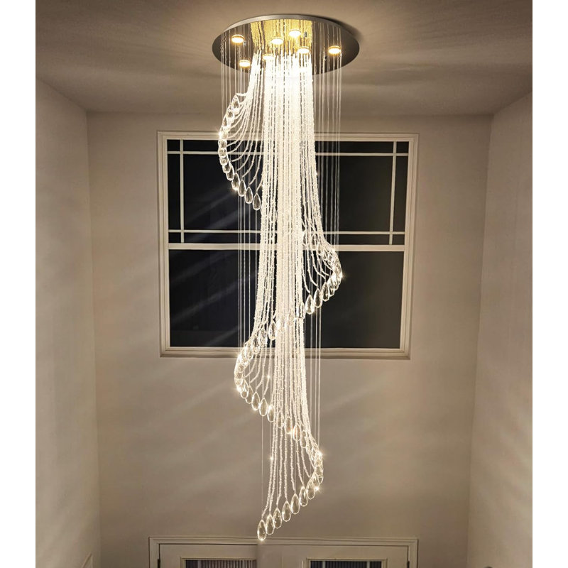 Lustre en cristal moderne à haut plafond et intensité variable, Doré, H 78 po x l 24 po x P 24 po, 8