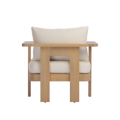 Chaise longue d'extérieur en bois d'acacia de style côtier Wevron avec coussins et accoudoirs