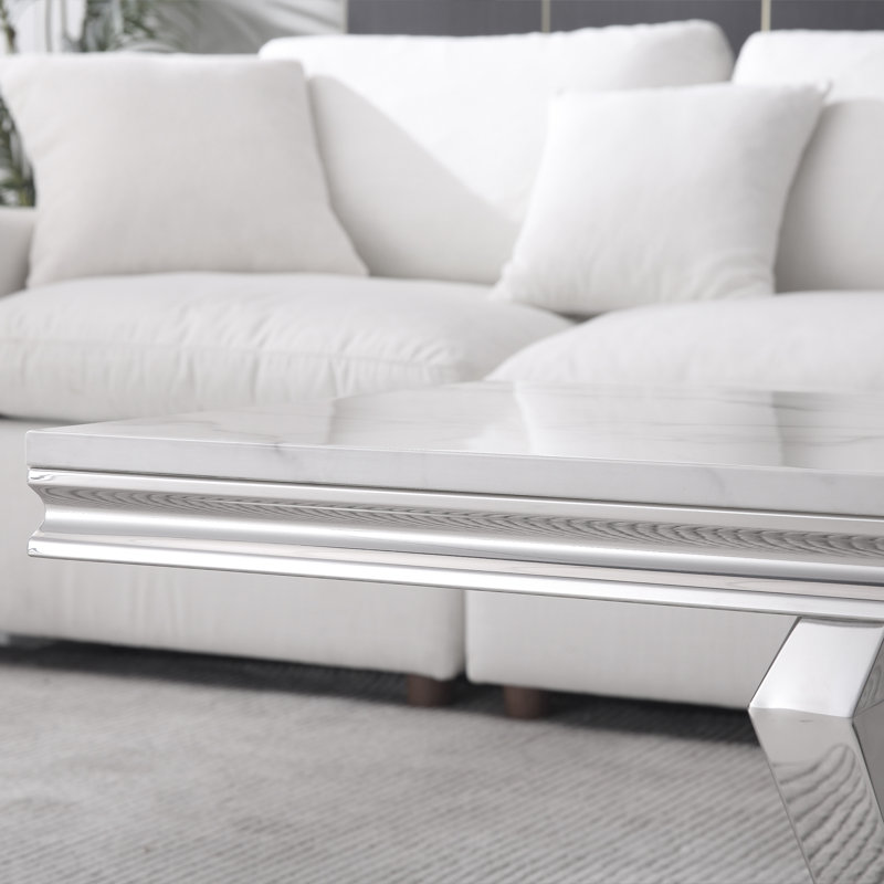 Lewton Single Coffee Table, White, Silver