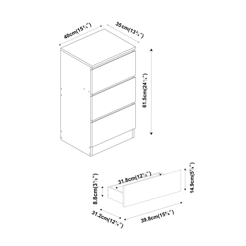 Prakrit 40cm W 3 - Drawer Chest of Drawers, White/Oak