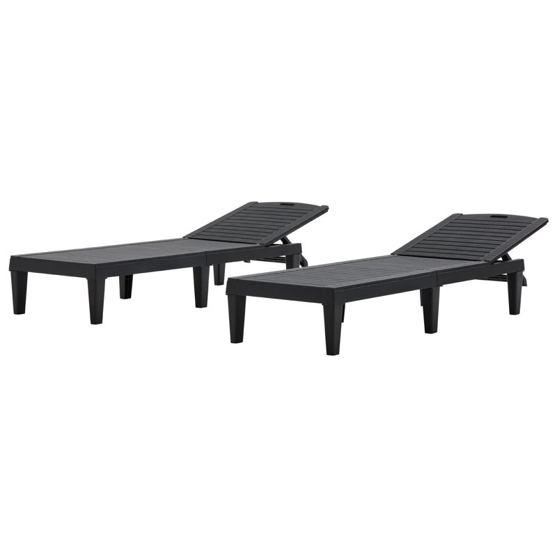 Chaise longue 2 pièces avec dossier réglable, Noir, noir, noir, noir