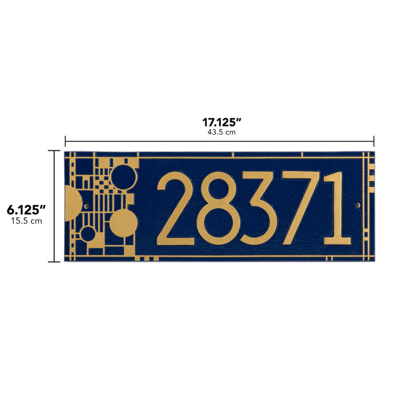 Frank Lloyd Wright Coonley, plaque moderne, standard, 1 ligne, Doré, Oui, Bleu foncé / Doré