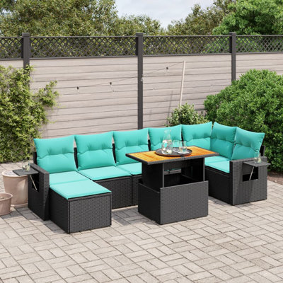 Ensemble de 8 canapés de patio avec coussins en rotin noir pour l'extérieur