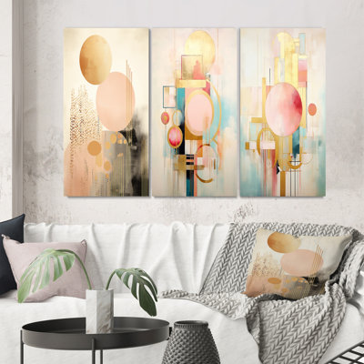 " Pastel Grace Vintage Pink Gold Circle II " 3 - Pieces