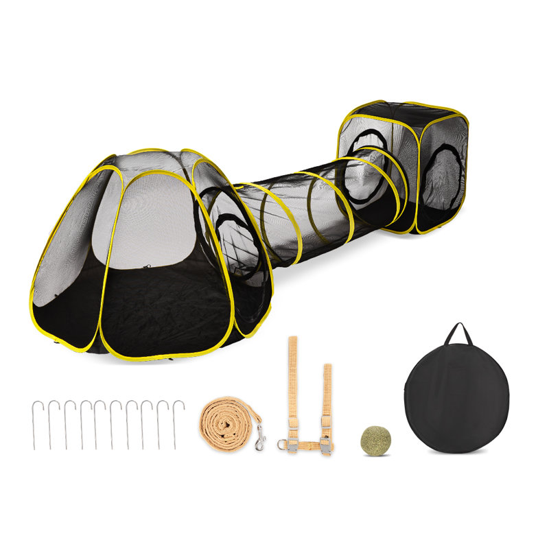 Enclos d'extérieur pour chat 3 en 1 avec tente de chat, tunnel, maisonnette