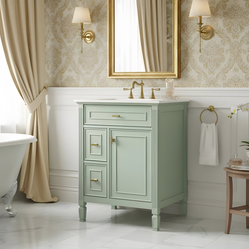 Meuble-lavabo 24 po avec lavabo, 3 tiroirs, 1 porte et tablette réglable, Vert