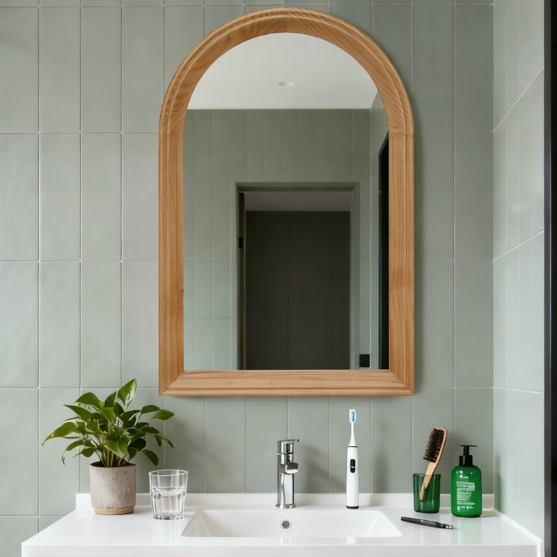 Arched Wood Framed Wall Mirror