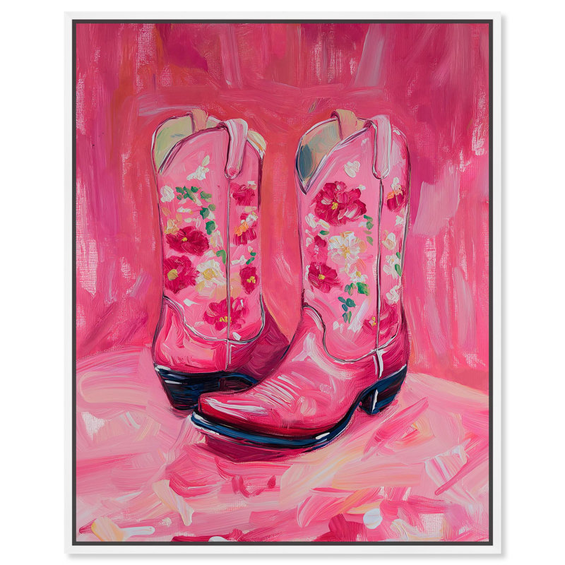 Bottes de cow-boy par Art Remedy, H 25 po x l 21 po, Cadre flottant blanc