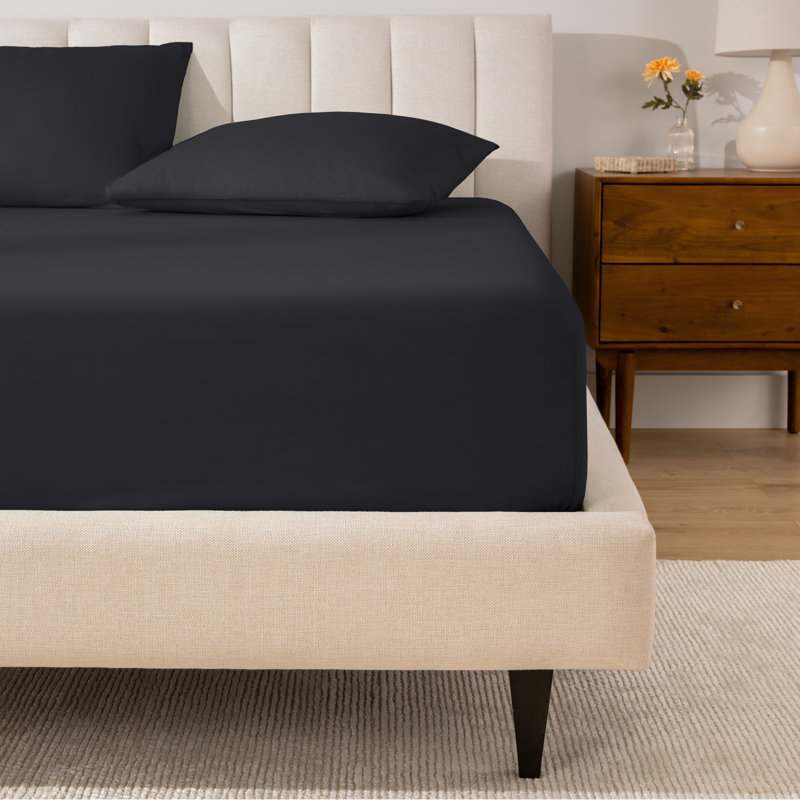 Drap-housse en percale de coton biologique à densité de tissage 300 fils, Drap-housse grand, Noir