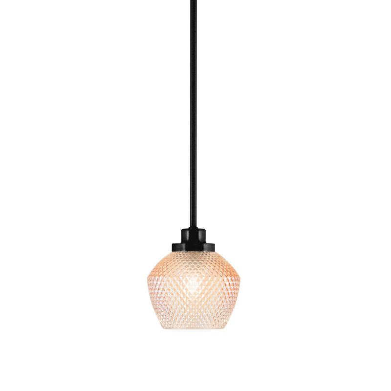 Mini-luminaire suspendu Remington avec fini noir mat et verre texturé ambre de 6 po