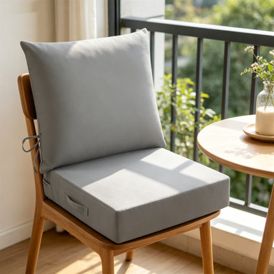 Set of 4 Waterproof Outdoor Seat Cushions 24"x24"x4" with Handle & Ties, Grey