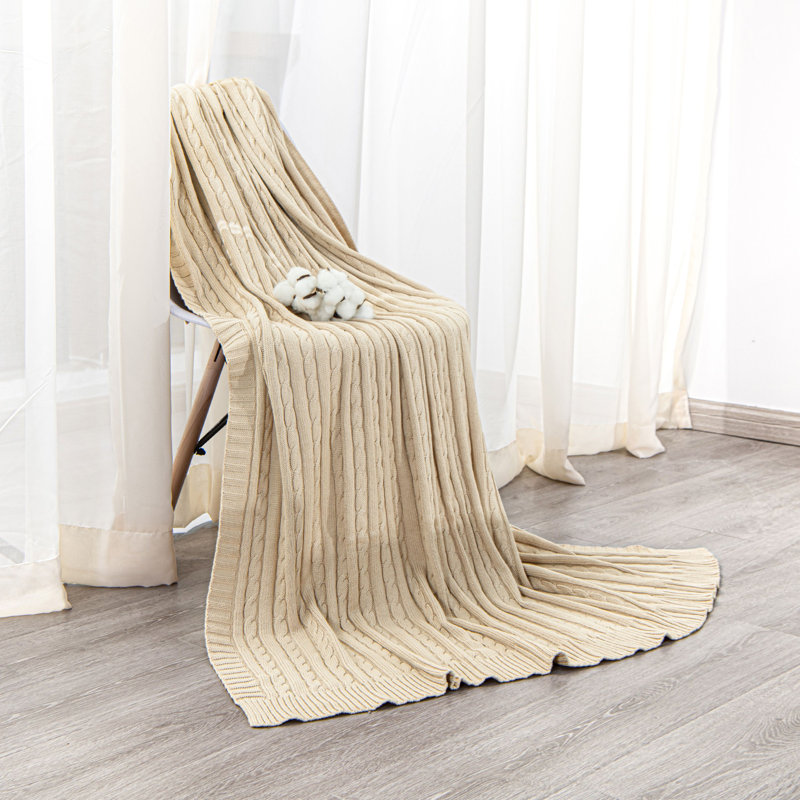 Couverture en coton tricoté , Kaki, L 80 po x l 60 po